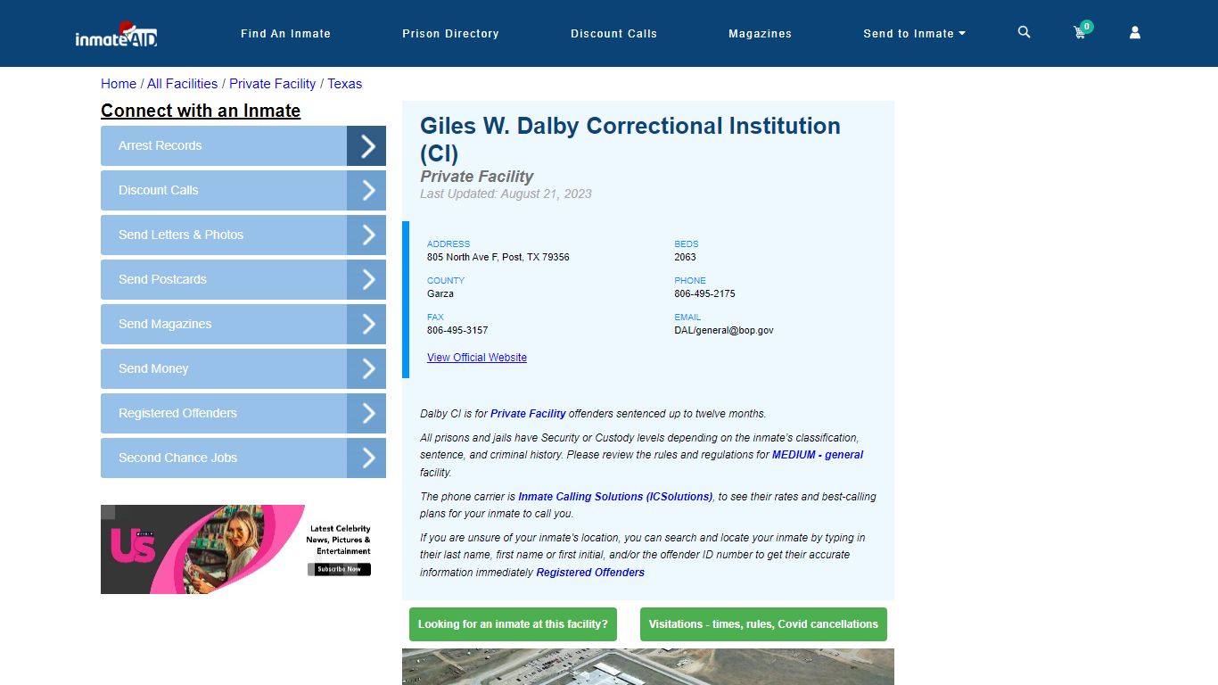 Giles W. Dalby Correctional Institution (CI) - Inmate Search - Post, TX